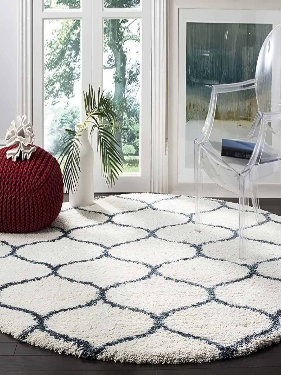 

Shopgallery Blue & Off White Geometric Anti-Skid Shaggy Carpet