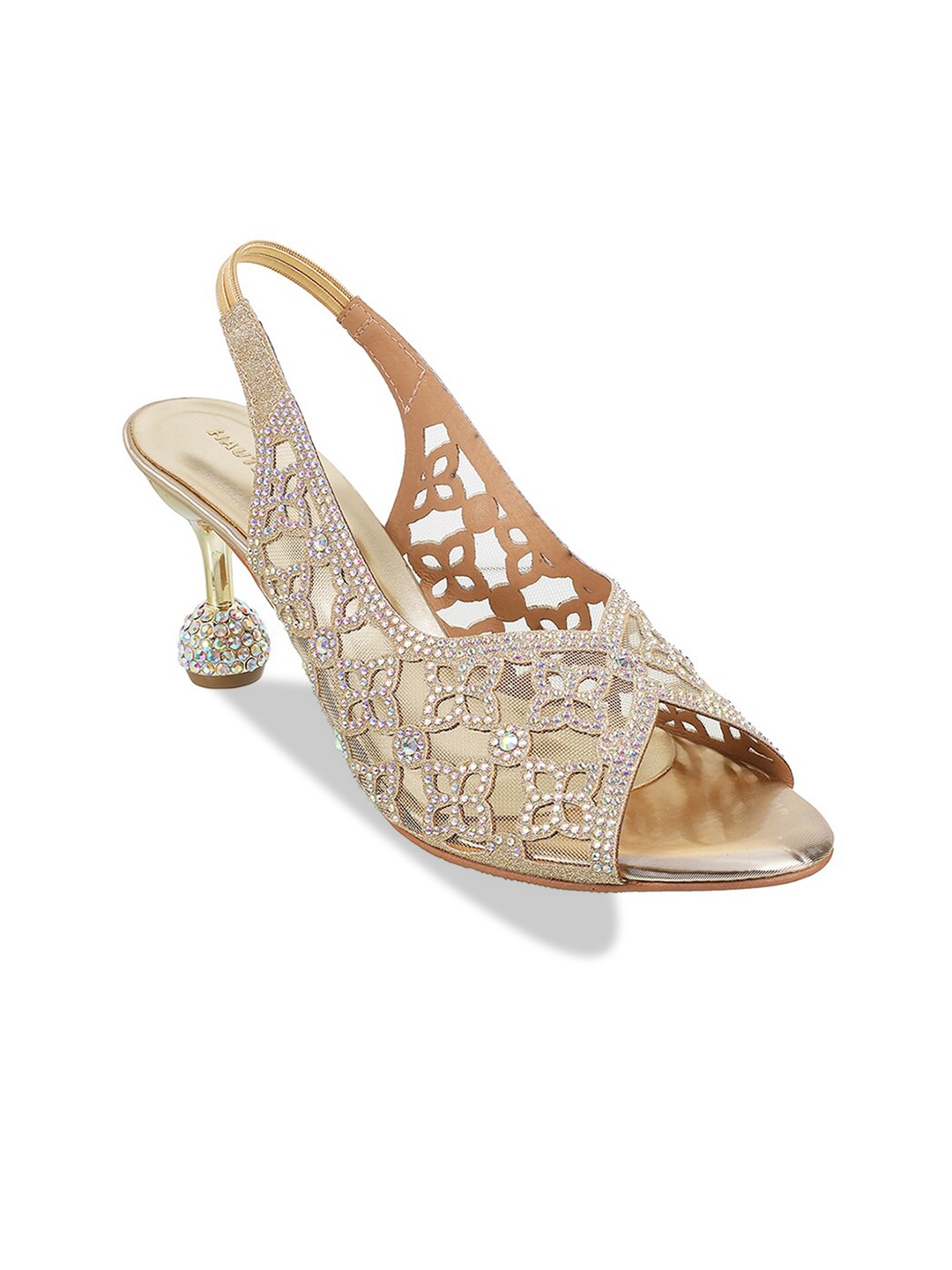 

Mochi Embellished Block Peep Toes, Gold