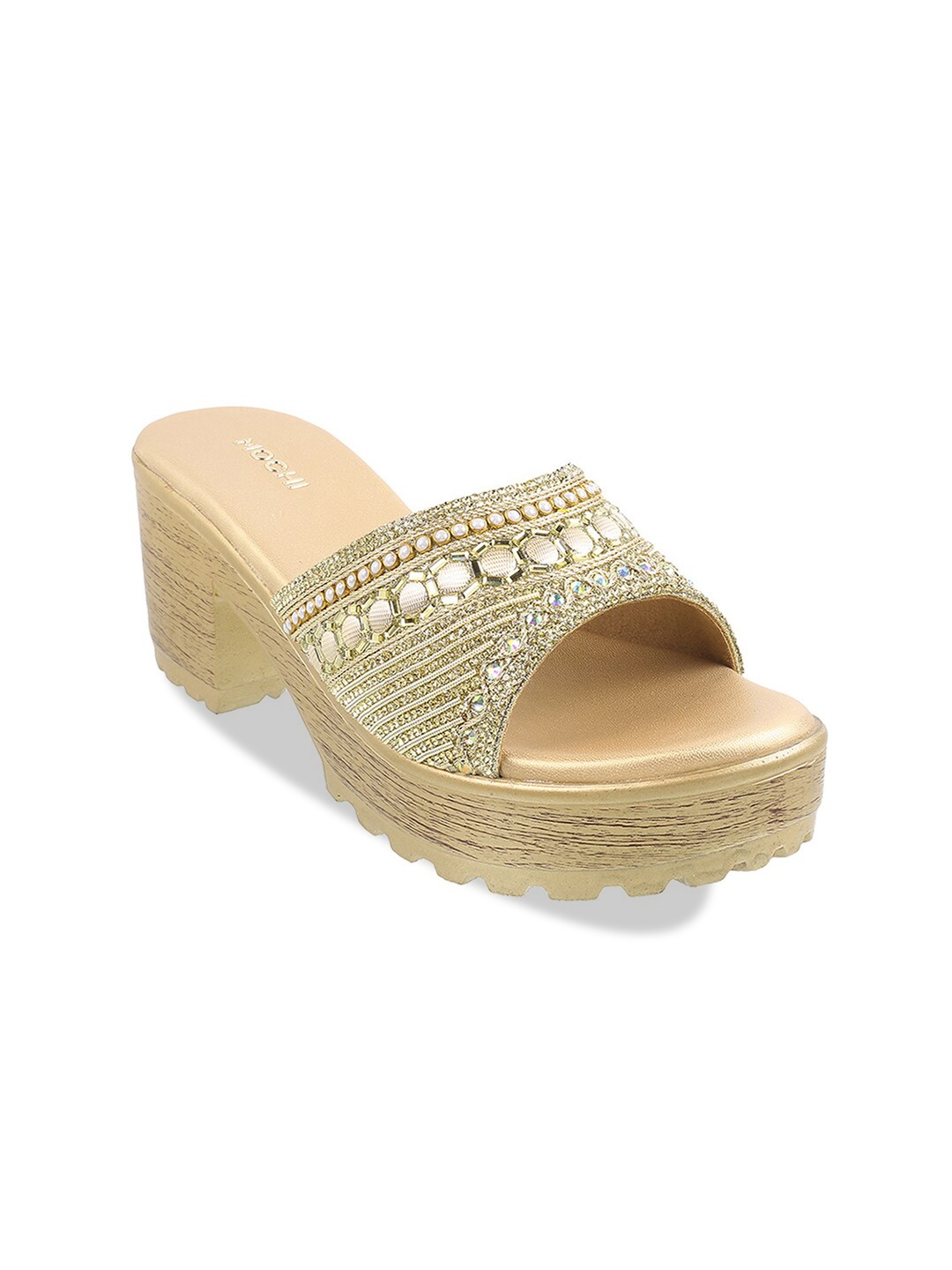 

Mochi Embellished Open Toe Wedge Heels, Gold