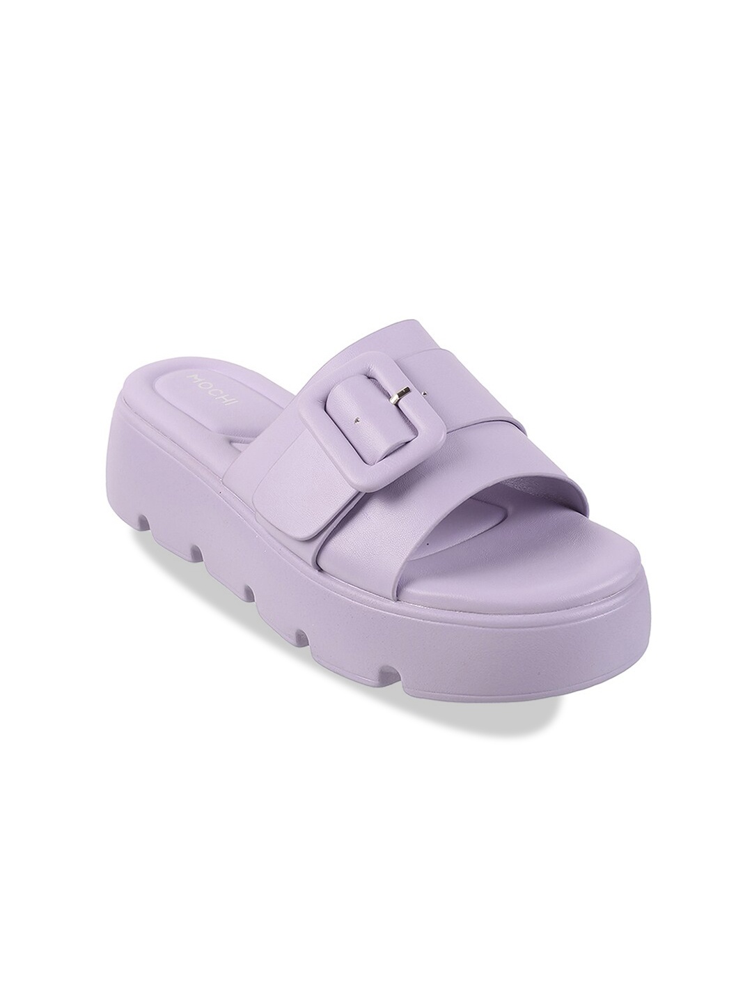 

Mochi Open Toe Flatform with Buckles, Purple