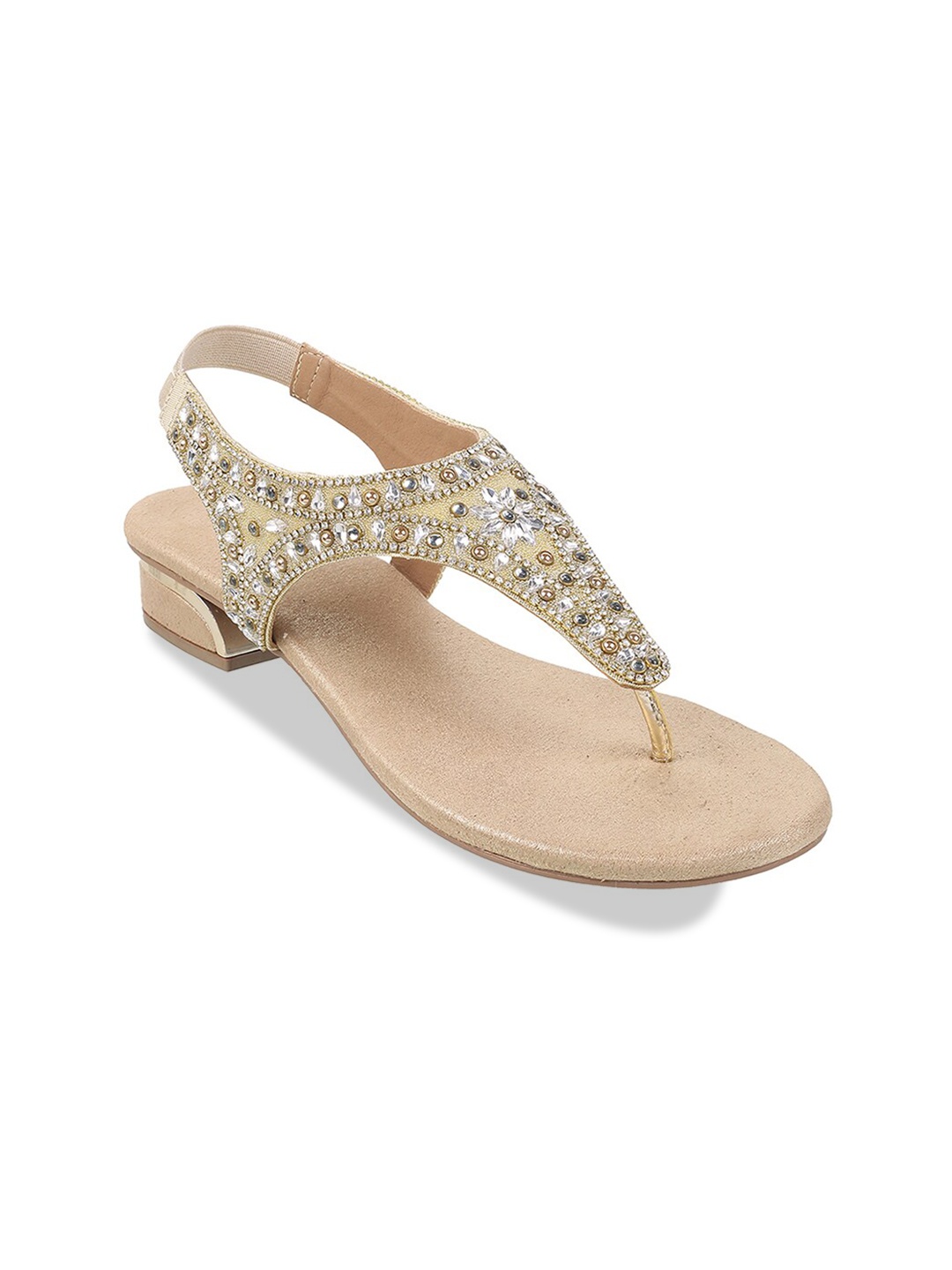 

Mochi Embellished Open Toe Block Heels, Gold