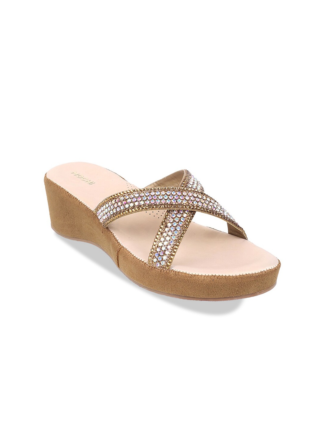 

Mochi Embellished Open Toe Wedge Heels, Gold