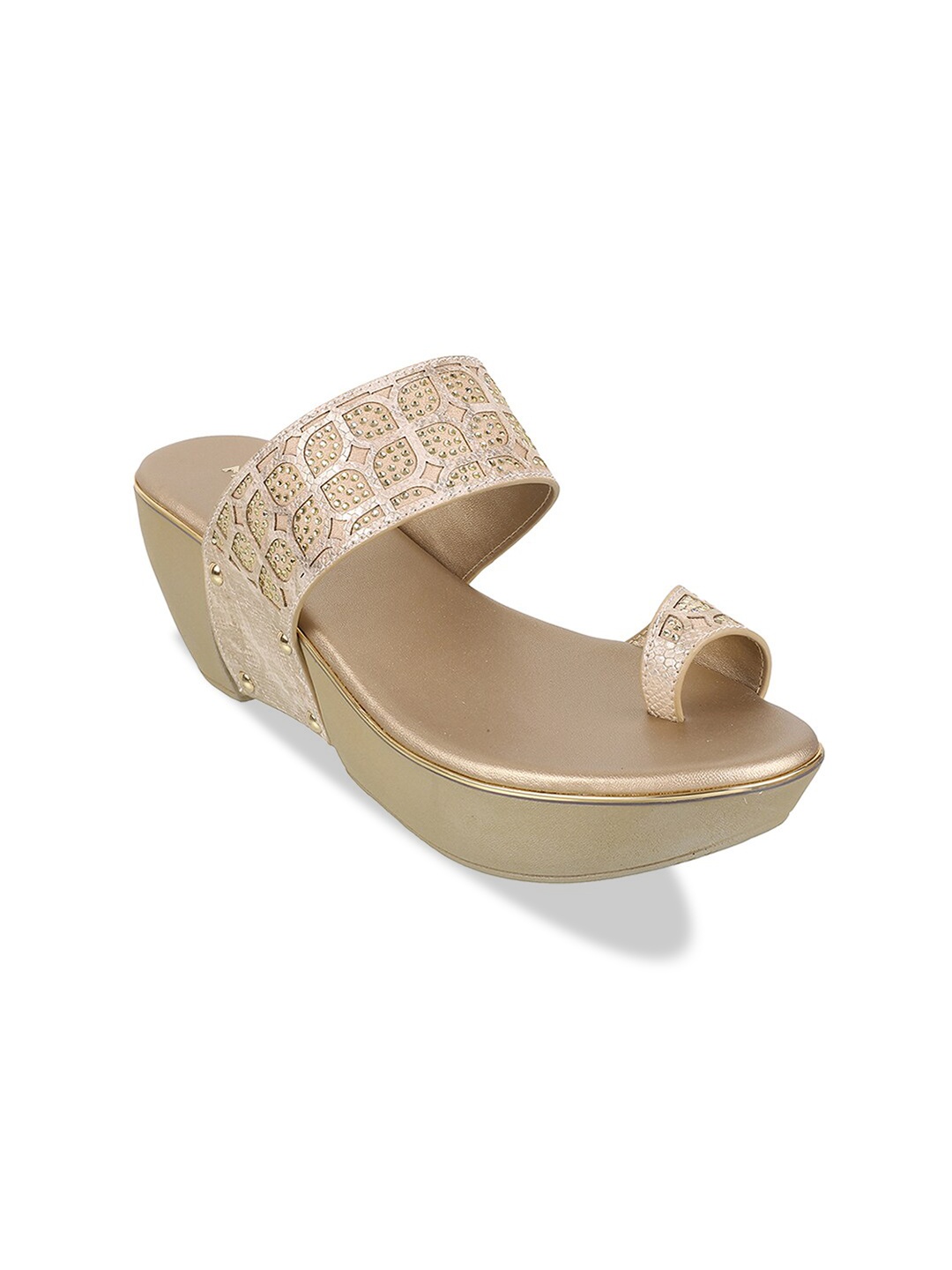 

Mochi Embellished One Toe Wedge Heels, Gold