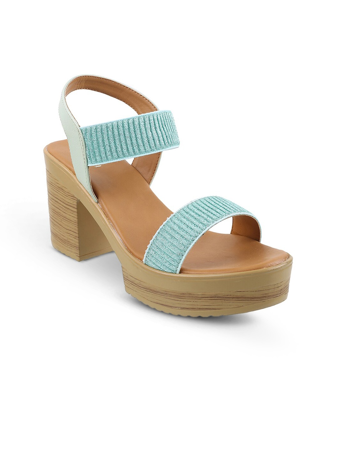 

Mochi Textured Open Toe Platform Heels, Green