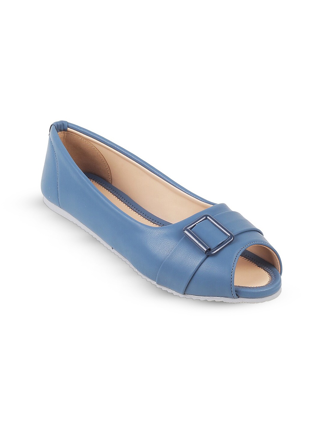 

WALKWAY by Metro Buckles Detail Peep Toe Ballerinas, Blue