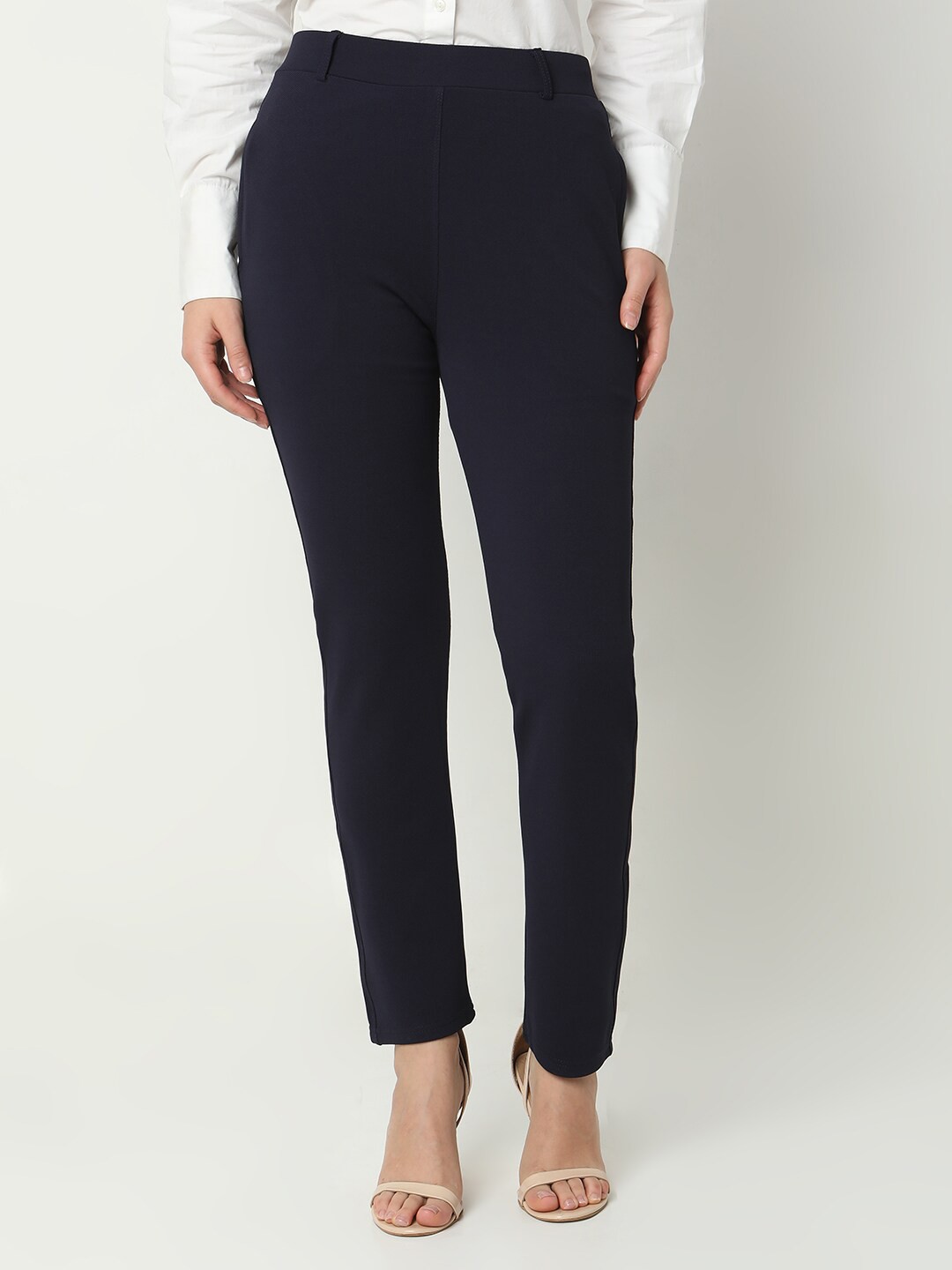 

Smarty Pants Women Relaxed High-Rise Cotton Trousers, Blue