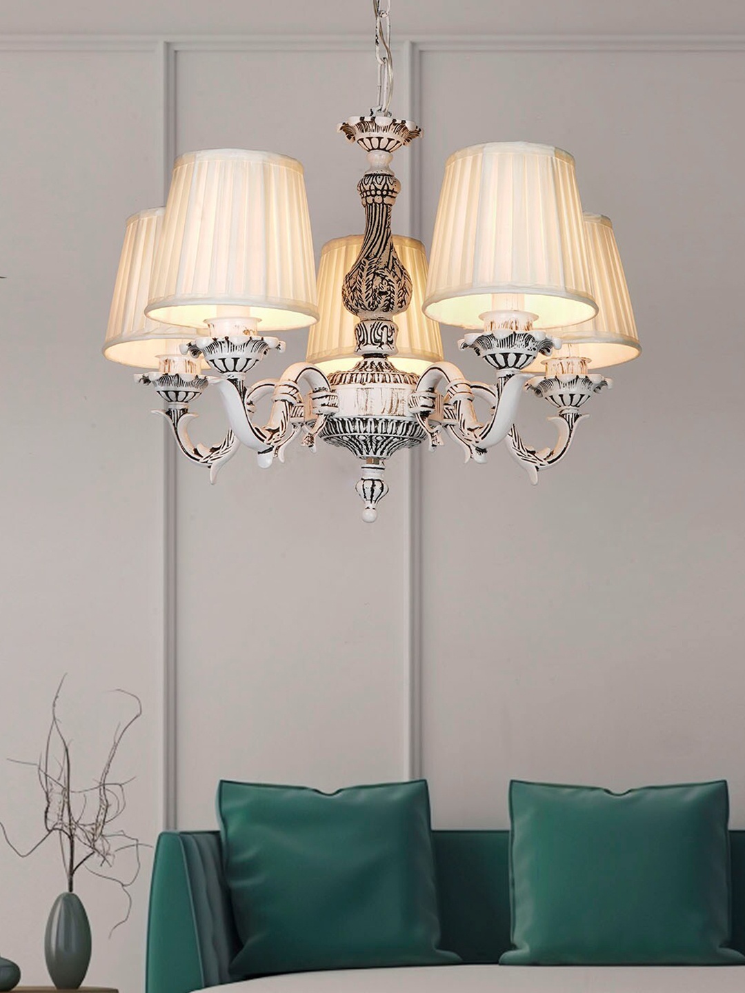 

Fos Lighting White & SilverToned 5 Pcs Traditional Swan Chandelier Antique Ceiling Lamps