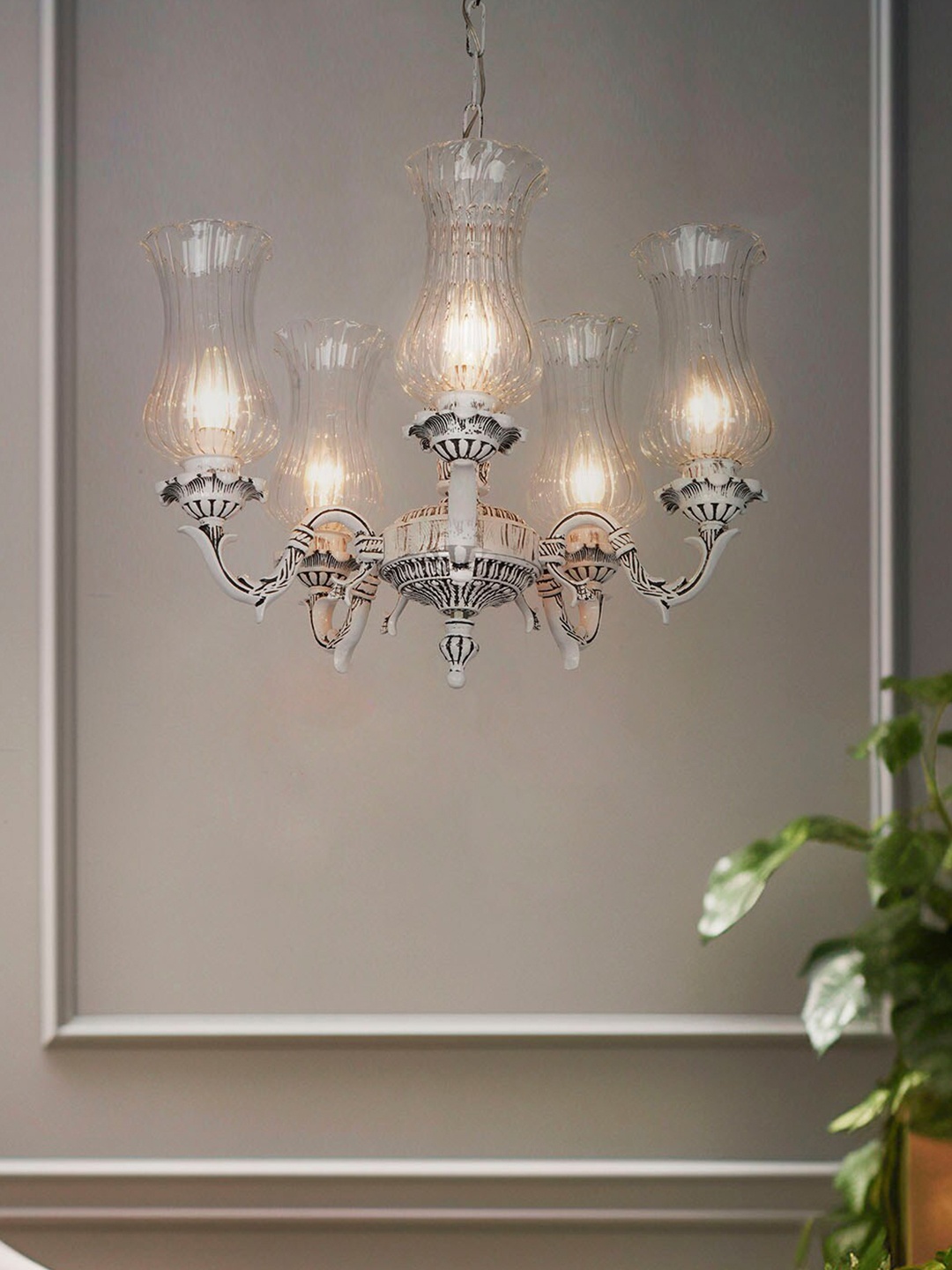 

Fos Lighting White and SilverToned Traditional Swan Chandelier in Antique Ceiling Lamps