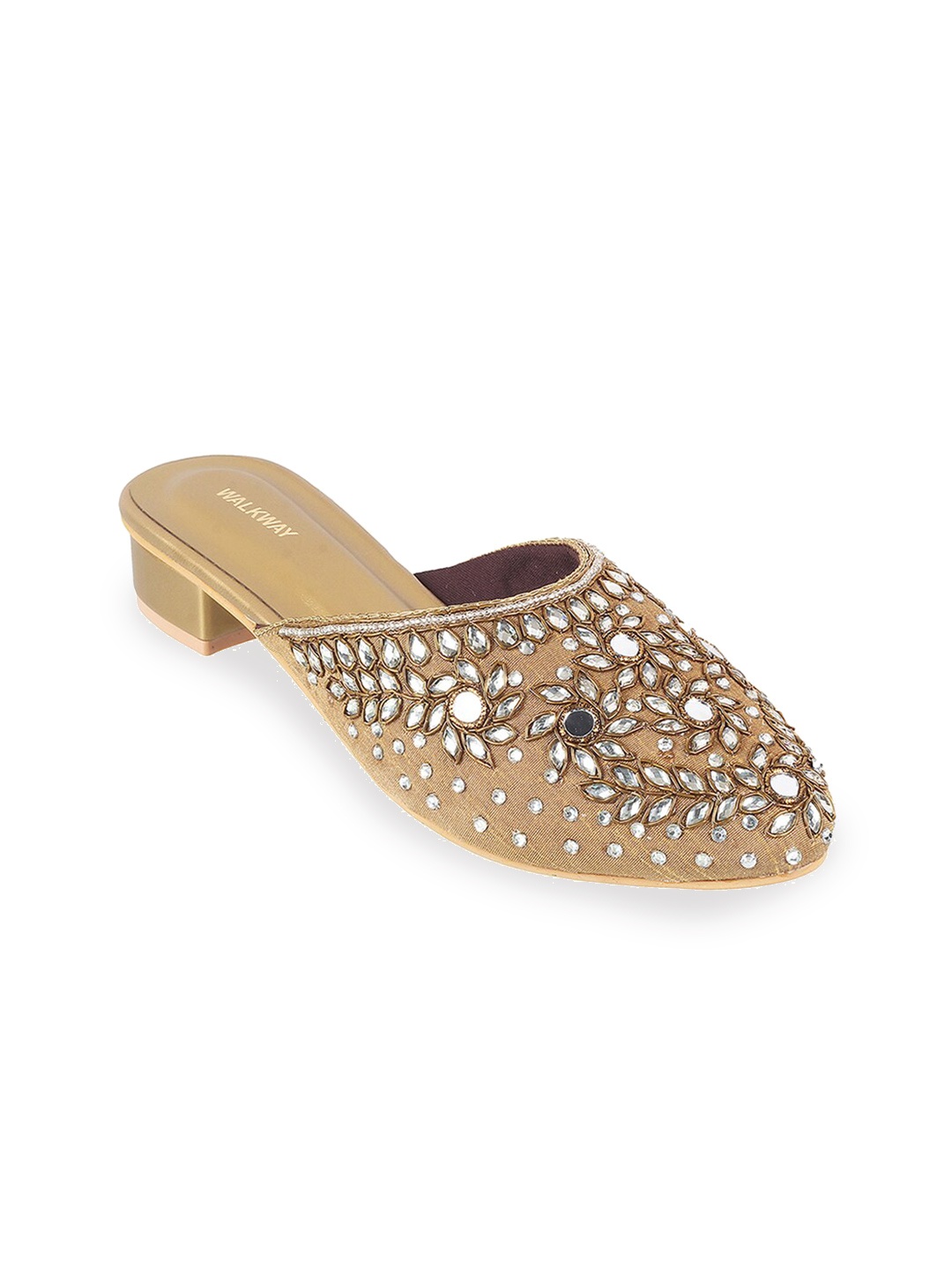 

WALKWAY by Metro Embellished Pointed Toe Block Heel Mules, Gold