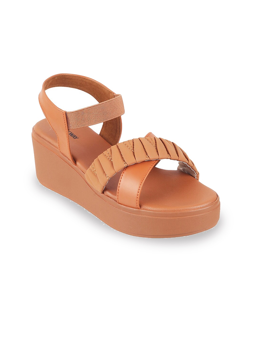 

WALKWAY by Metro Textured Cross Strap Flatform Heels, Tan