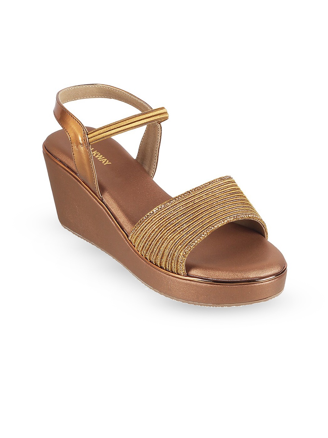 

WALKWAY by Metro Textured Embellished Backstrap Wedge Heels, Gold