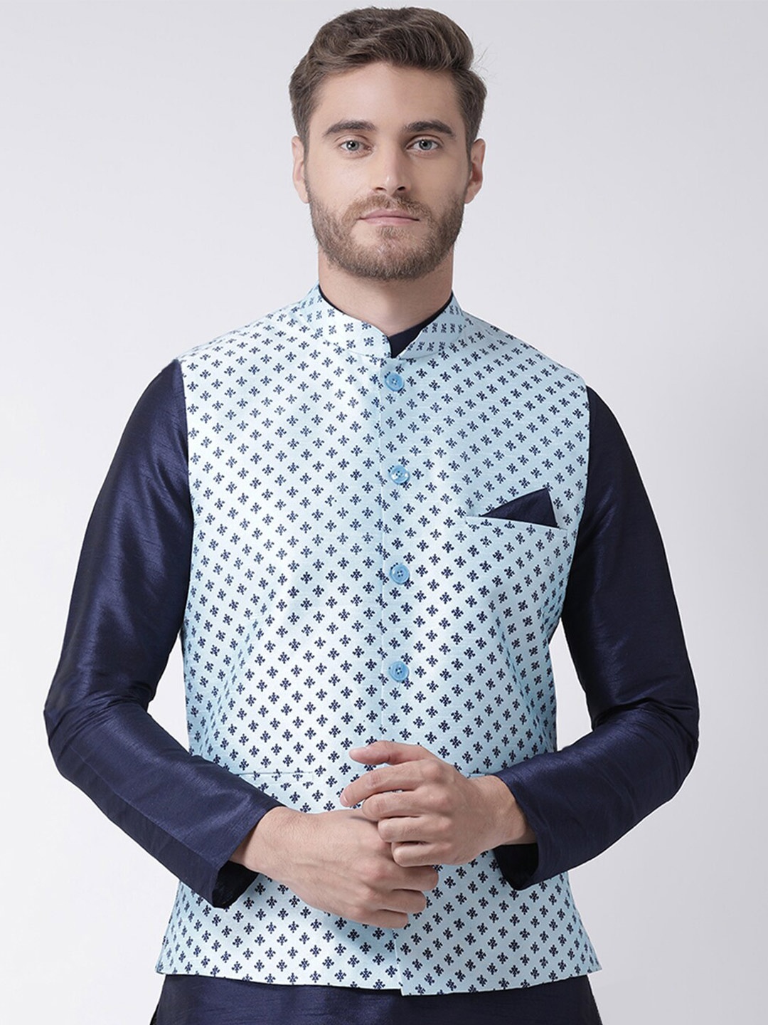 

DEYANN Printed Woven Nehru Jacket, Blue