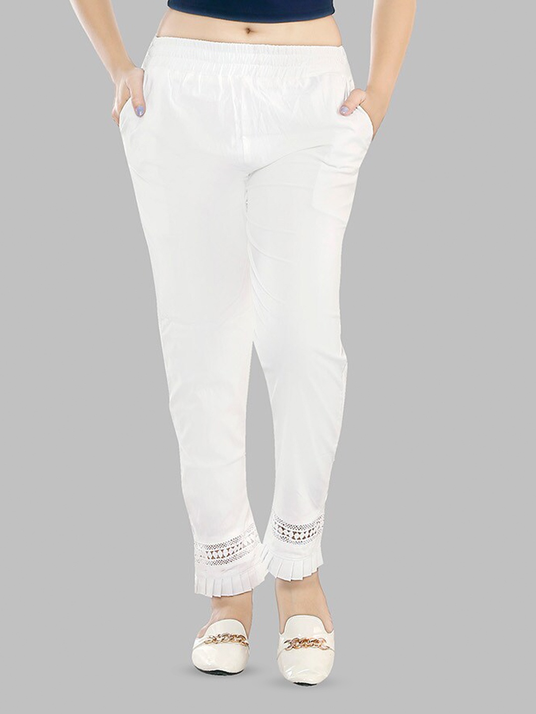 

BAESD Women Pencil Pack Of 2 Mid-Rise Plain Slim Fit Cigarette Trousers Trousers, White