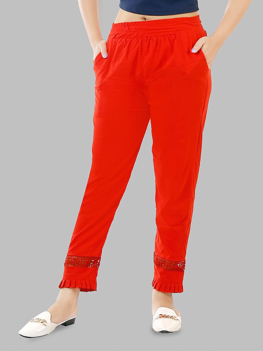 

BAESD Women Pencil Slim Mid-Rise Fit Trousers, Red