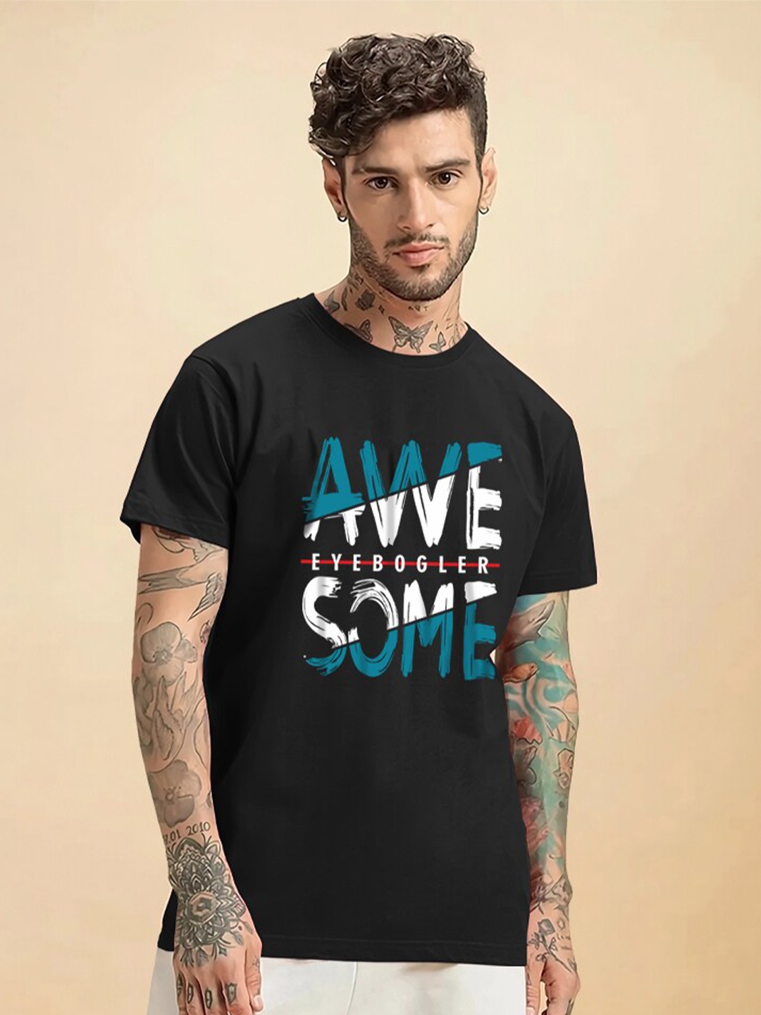 

Eyebogler Typography Printed Cotton T-shirt, Black