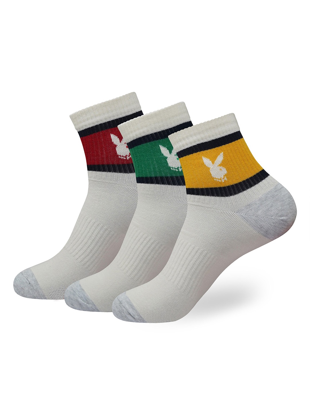 

Playboy Men Pack Of 3 Patterned High Ankle-Length Socks, Off white
