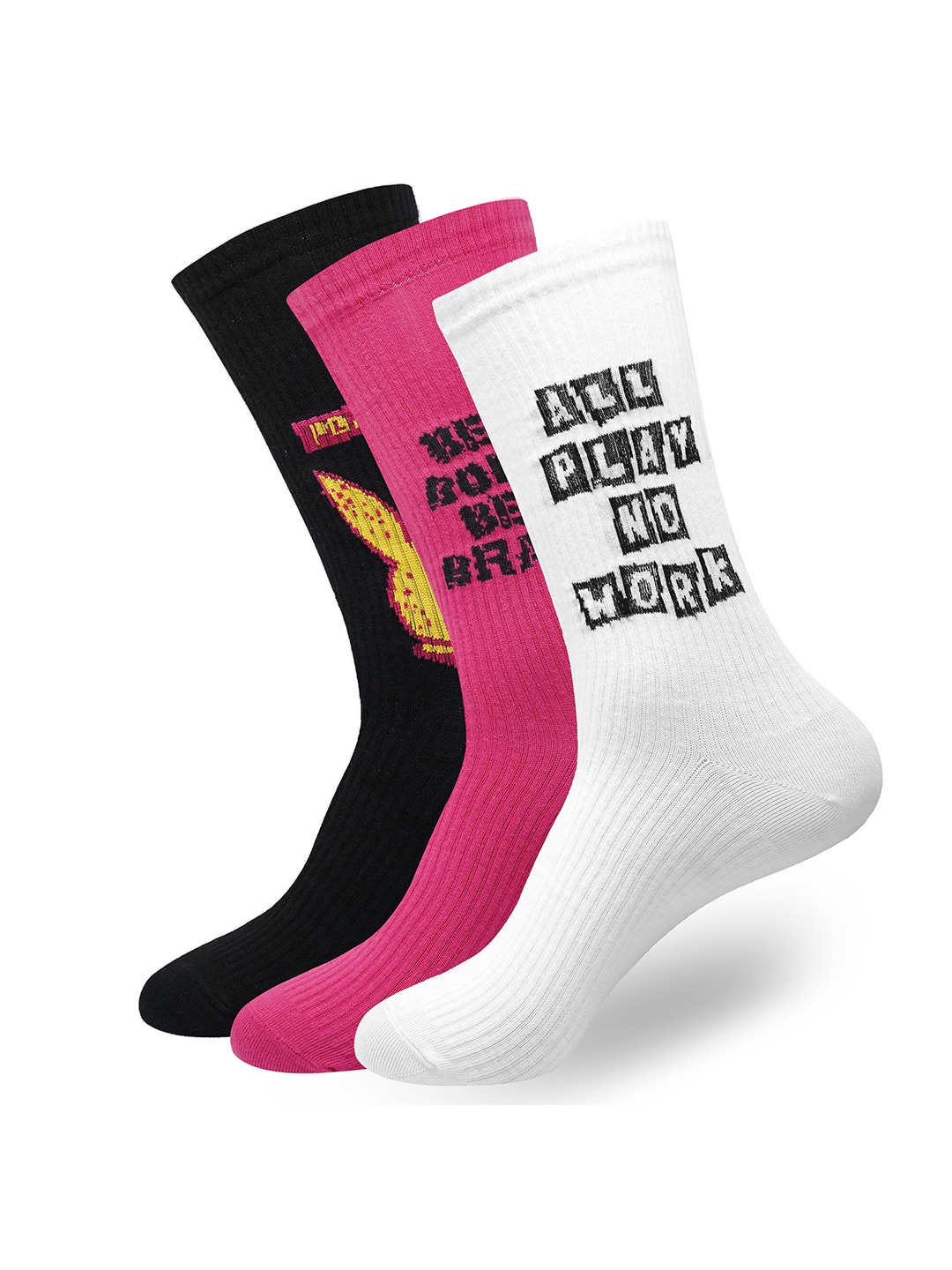

Playboy Men Pack of 3 Printed Calf-Length Socks, Black