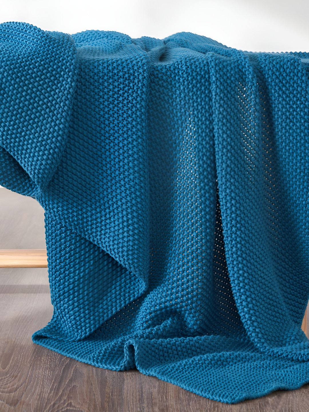 

HOUMN Blue Self Design Pure Cotton Knitted Throws
