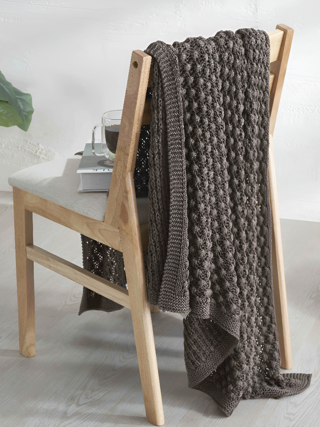 

HOUMN Brown Self Design Pure Cotton Throw Blanket