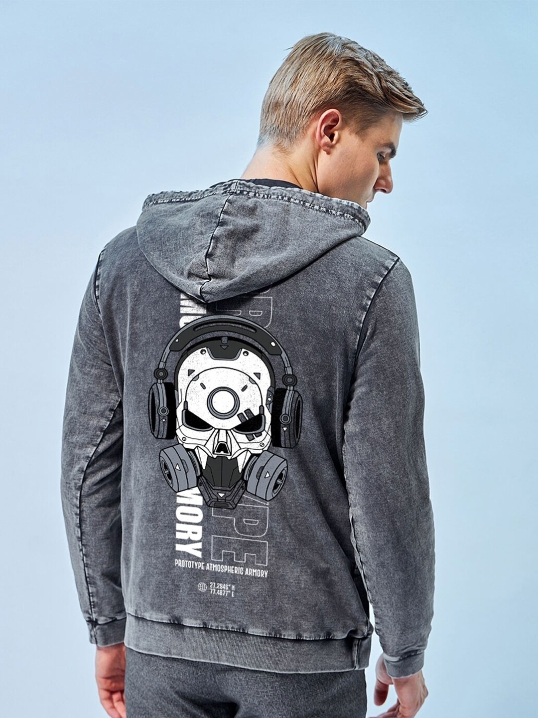 

Bewakoof Prototype Graphic Printed Hooded Cotton Pullover Sweatshirt, Grey
