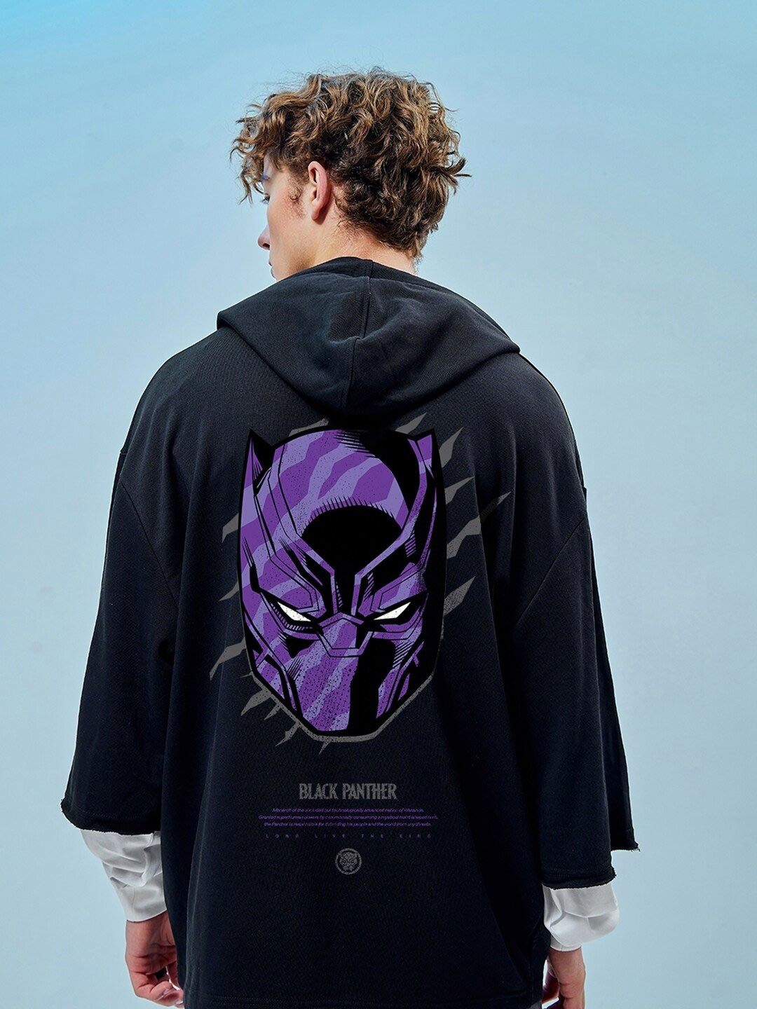 

Bewakoof Marvel Graphic Printed Super Loose Fit Hoodies, Black