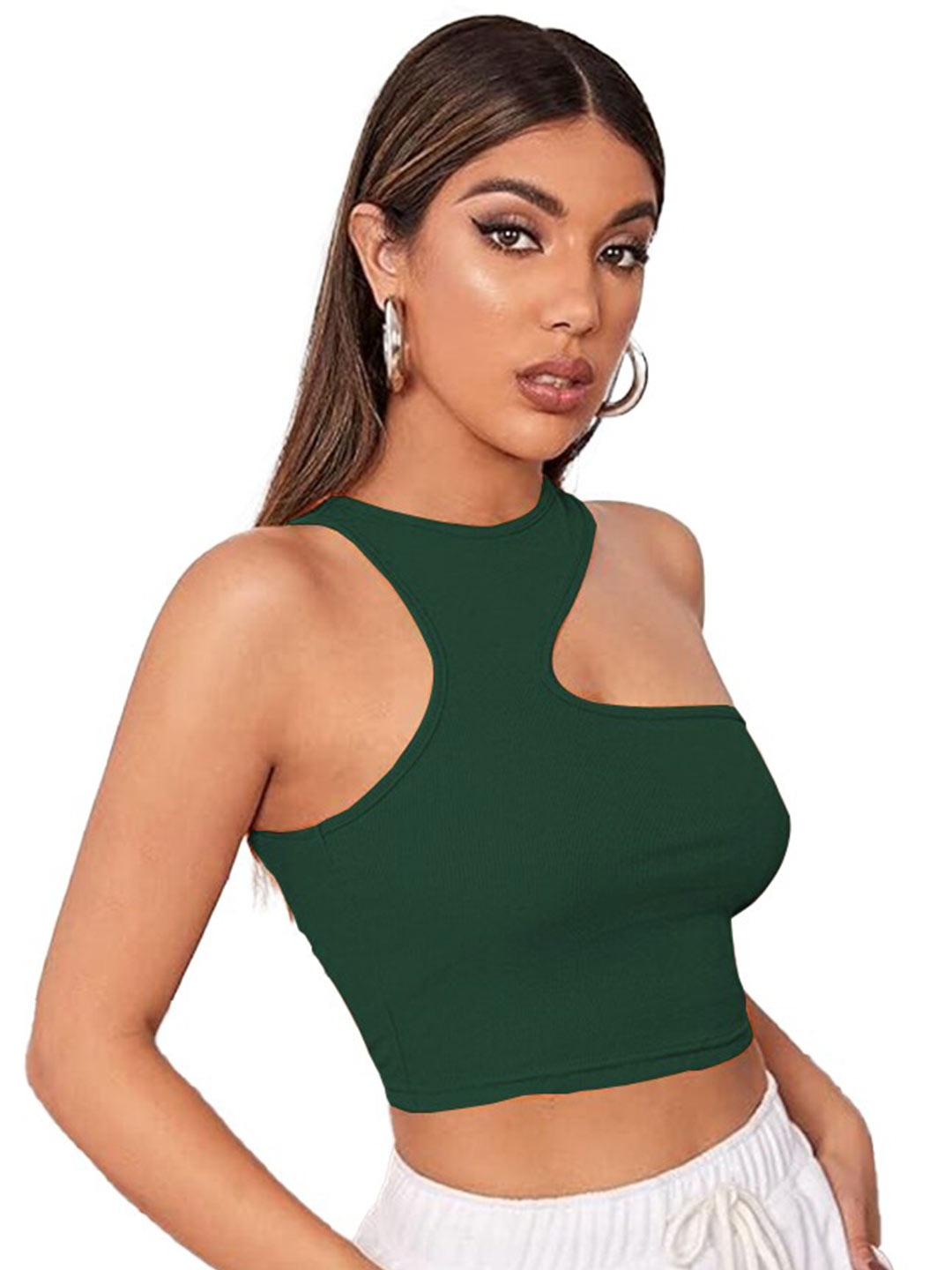 

BAESD Round Neck Opaque Cut Out Party Crop Top, Green