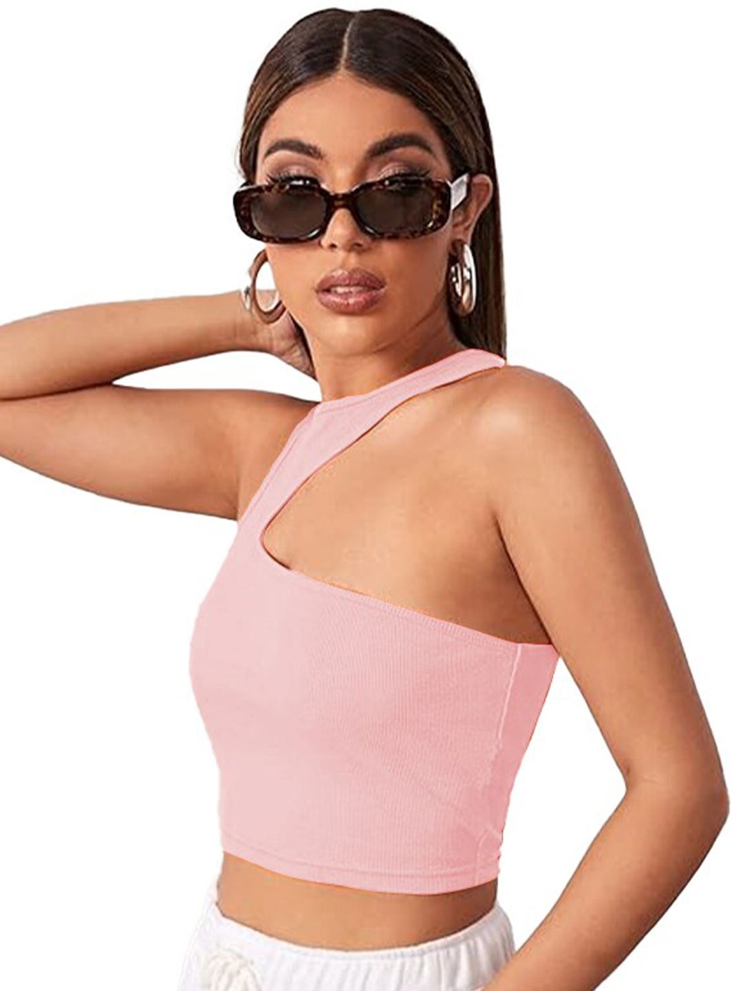 

BAESD Round Neck Opaque Cut Out Party Crop Top, Peach