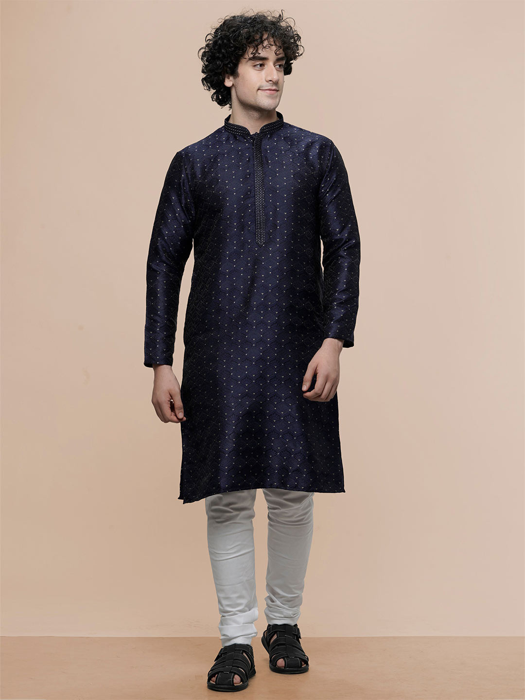 

MAAHI FABS Ethnic Motifs Woven Design Cotton Regular Kurta With Churidar, Blue