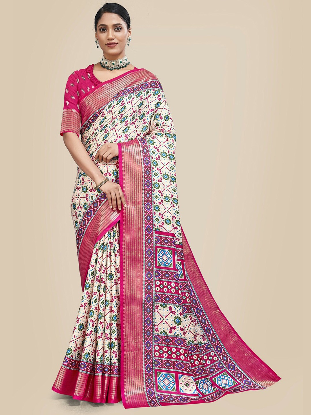 

WINKLECART Ethnic Motifs Zari Pashmina Patola Saree, Pink