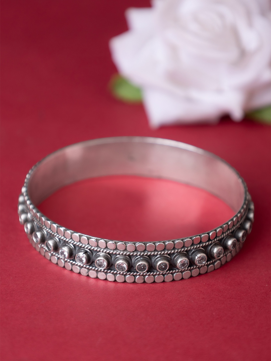 

Shyle Zircon Studded Jadau Bangle, Silver