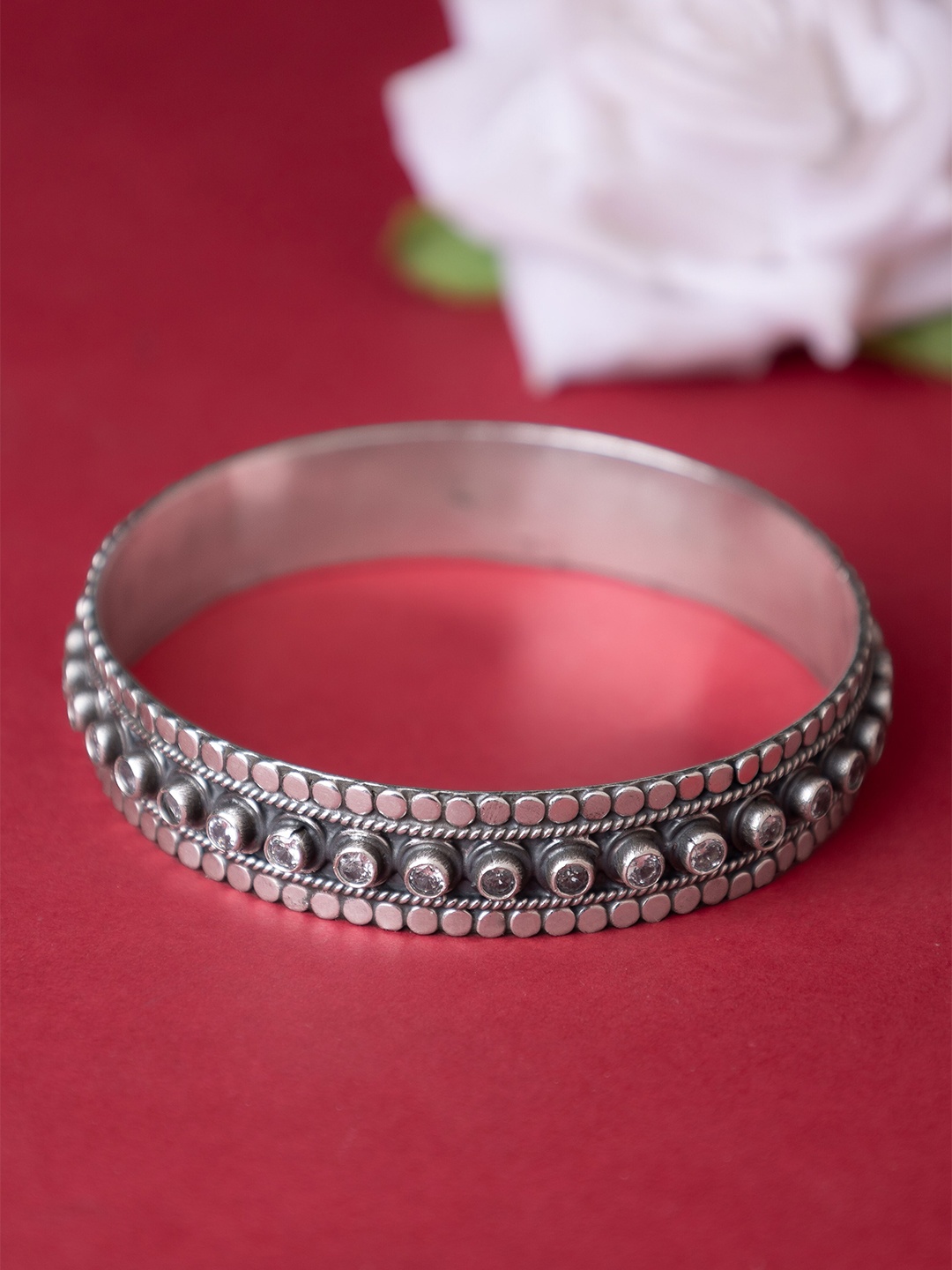 

Shyle 925 Sterling Silver Tattva Jadau Zircon Versatile Bangle