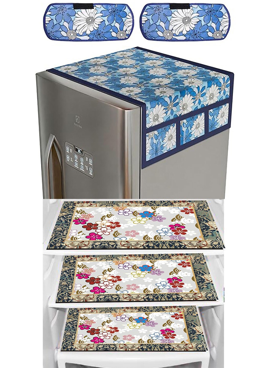 

Dakshya Industries 4 Pieces Blue Floral Printed Fridge Covers