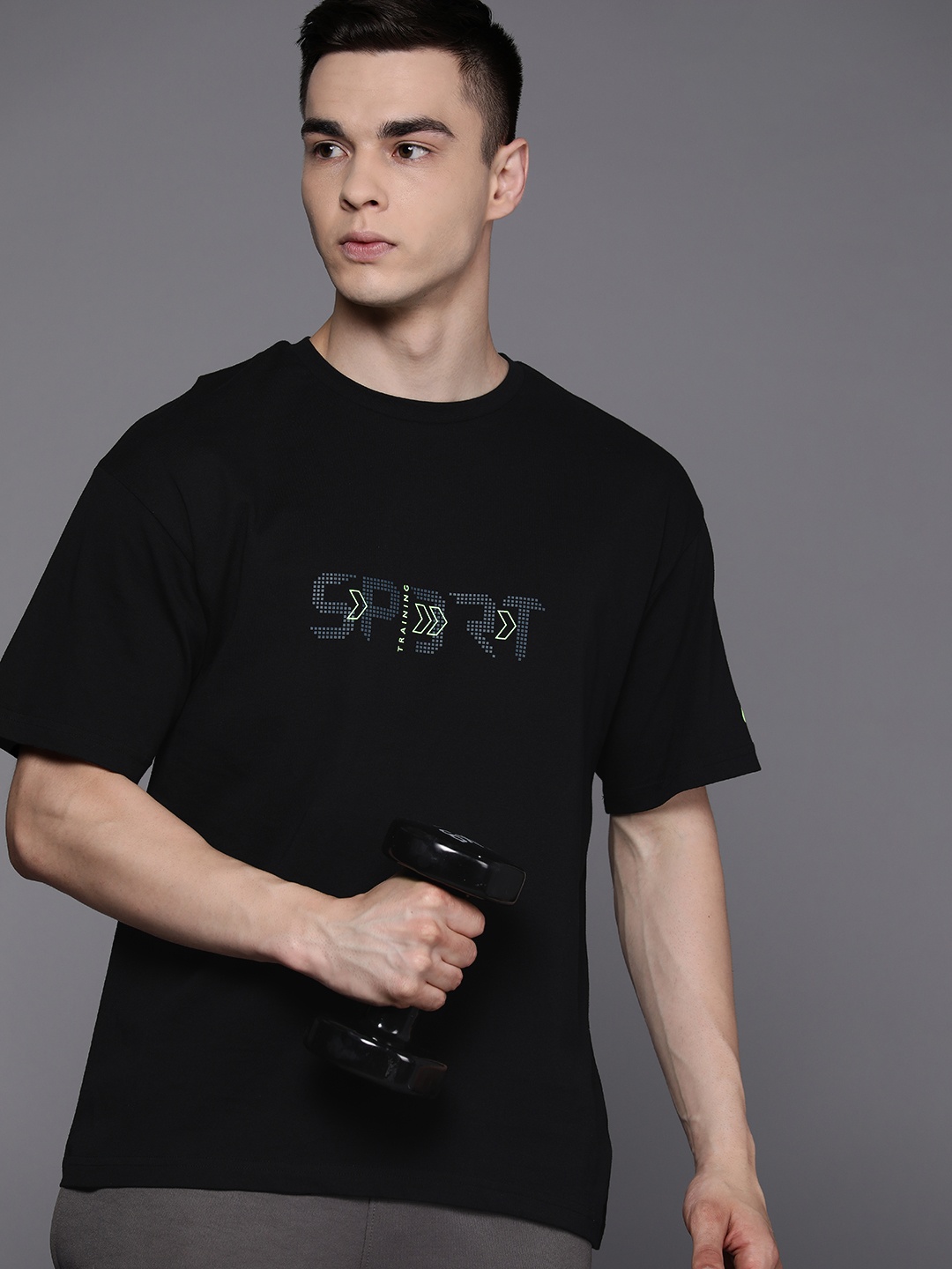 

ASICS Men Sports Printed Drop-Shoulder Sleeves Pure Cotton T-shirt, Black