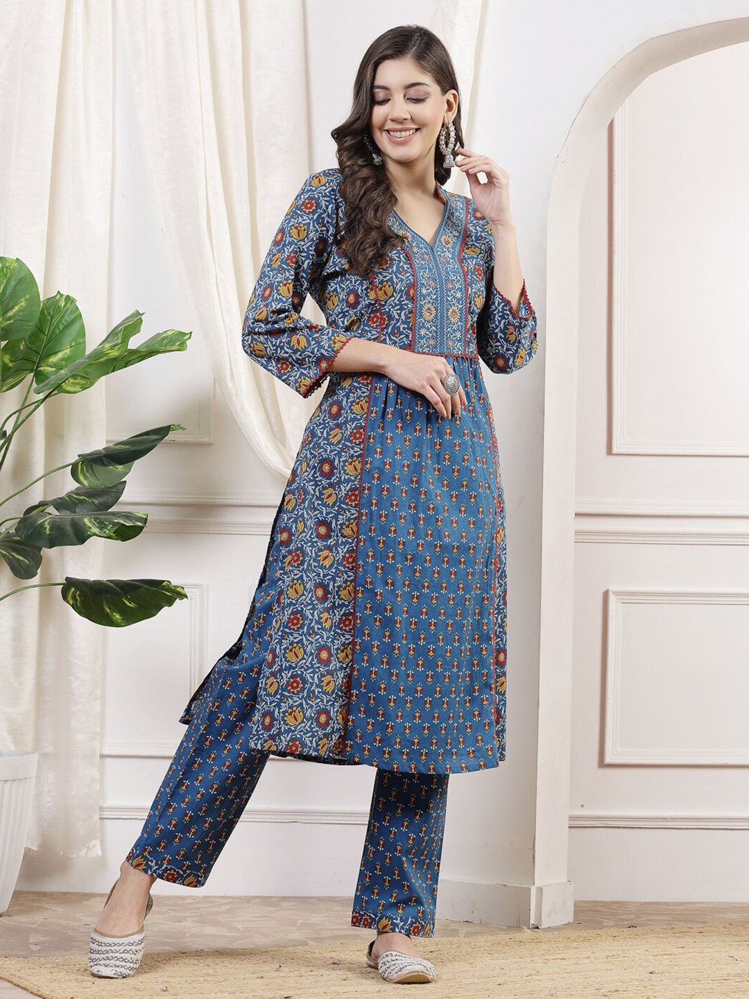 

Nayam By Lakshita Floral Printed Regular Kurta with Trouser, Blue