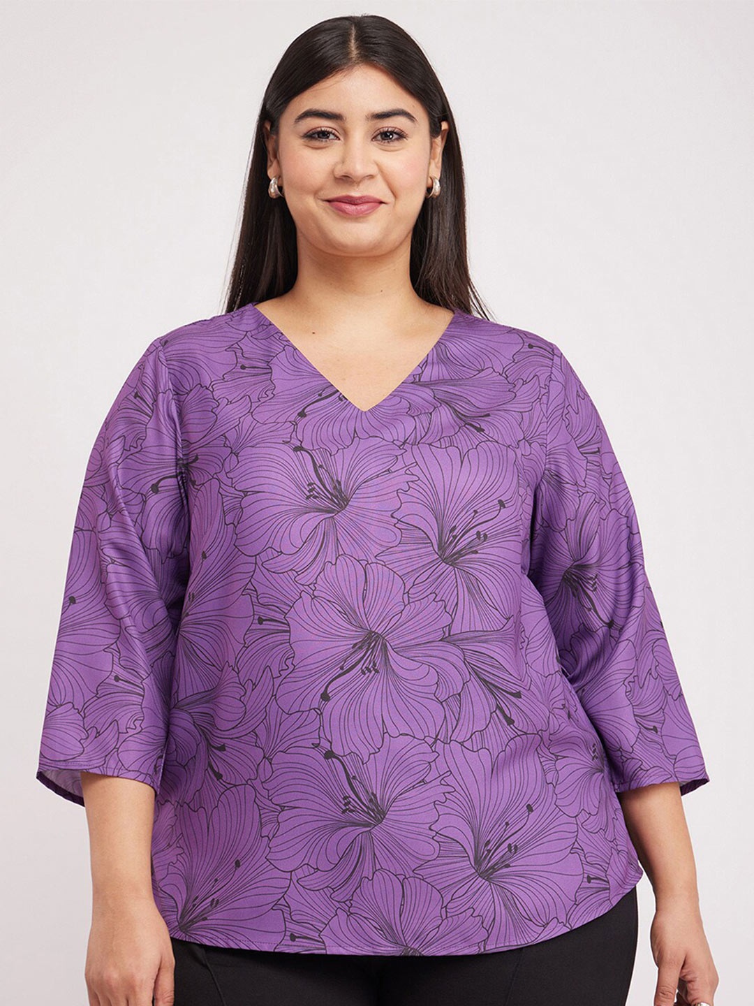 

FableStreet X Floral Print Casual Top, Purple