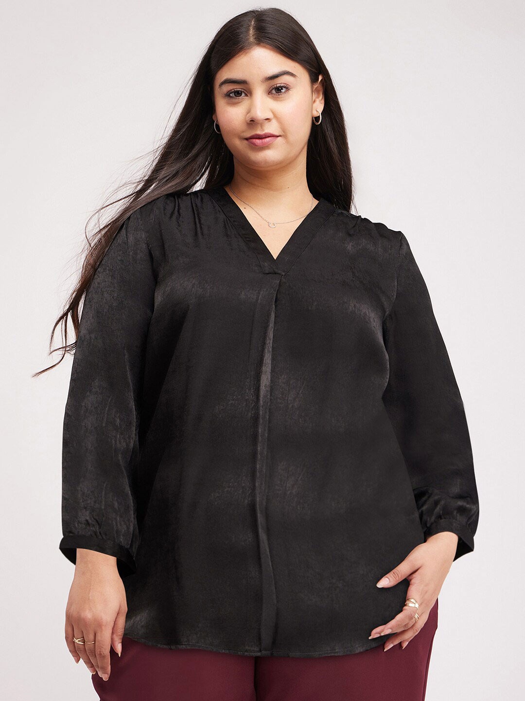 

FableStreet X V-Neck Satin Party Top, Black