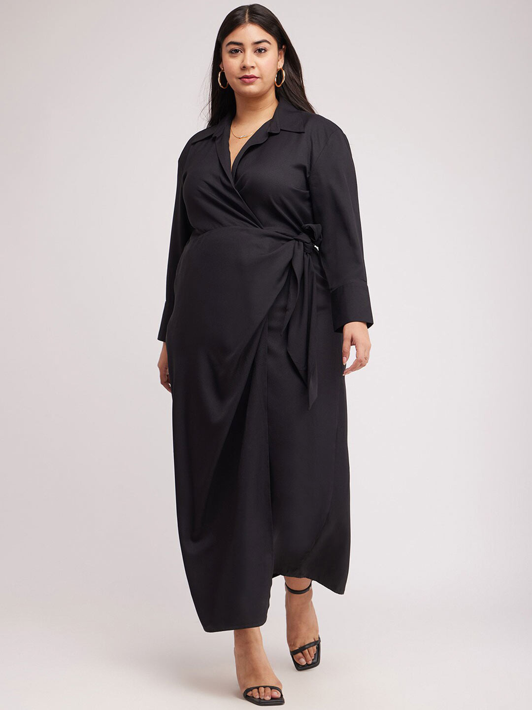

FableStreet X Shirt Collar Maxi Plus Size Plus Size Dress, Black