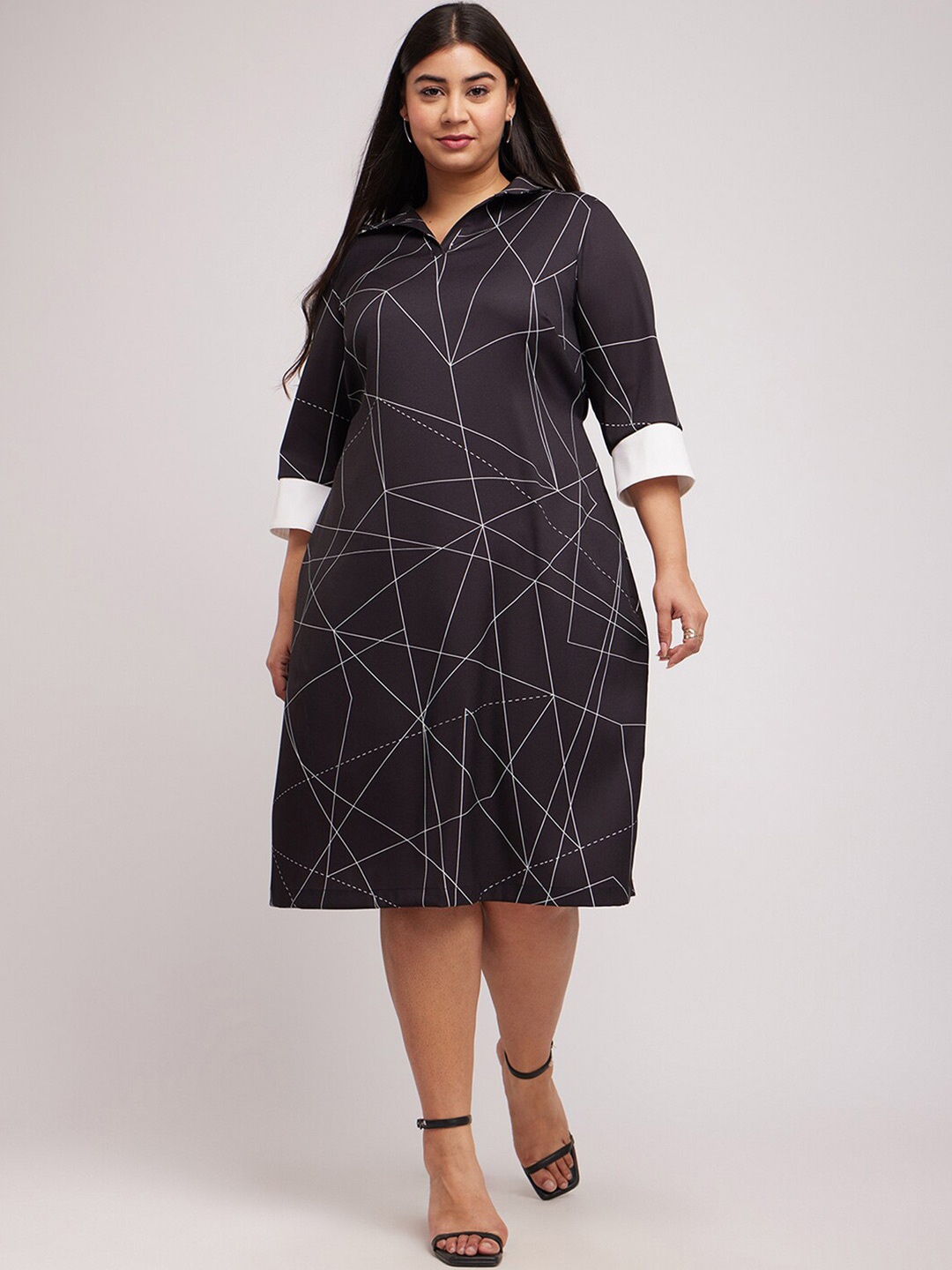 

FableStreet X Abstract Formal Shirt Plus Size Dress, Black