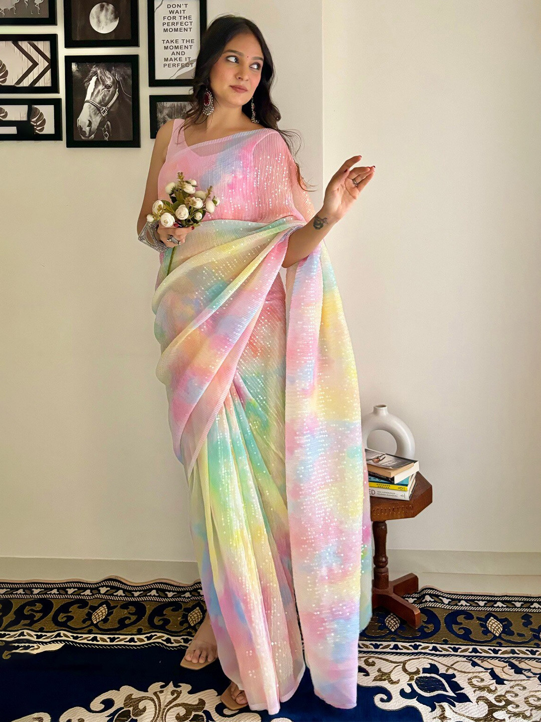 

Kalista Embellished Sequinned Pure Georgette Saree, Pink