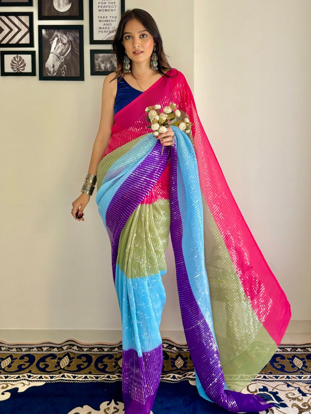 

Kalista Embellished Sequinned Pure Georgette Saree, Blue