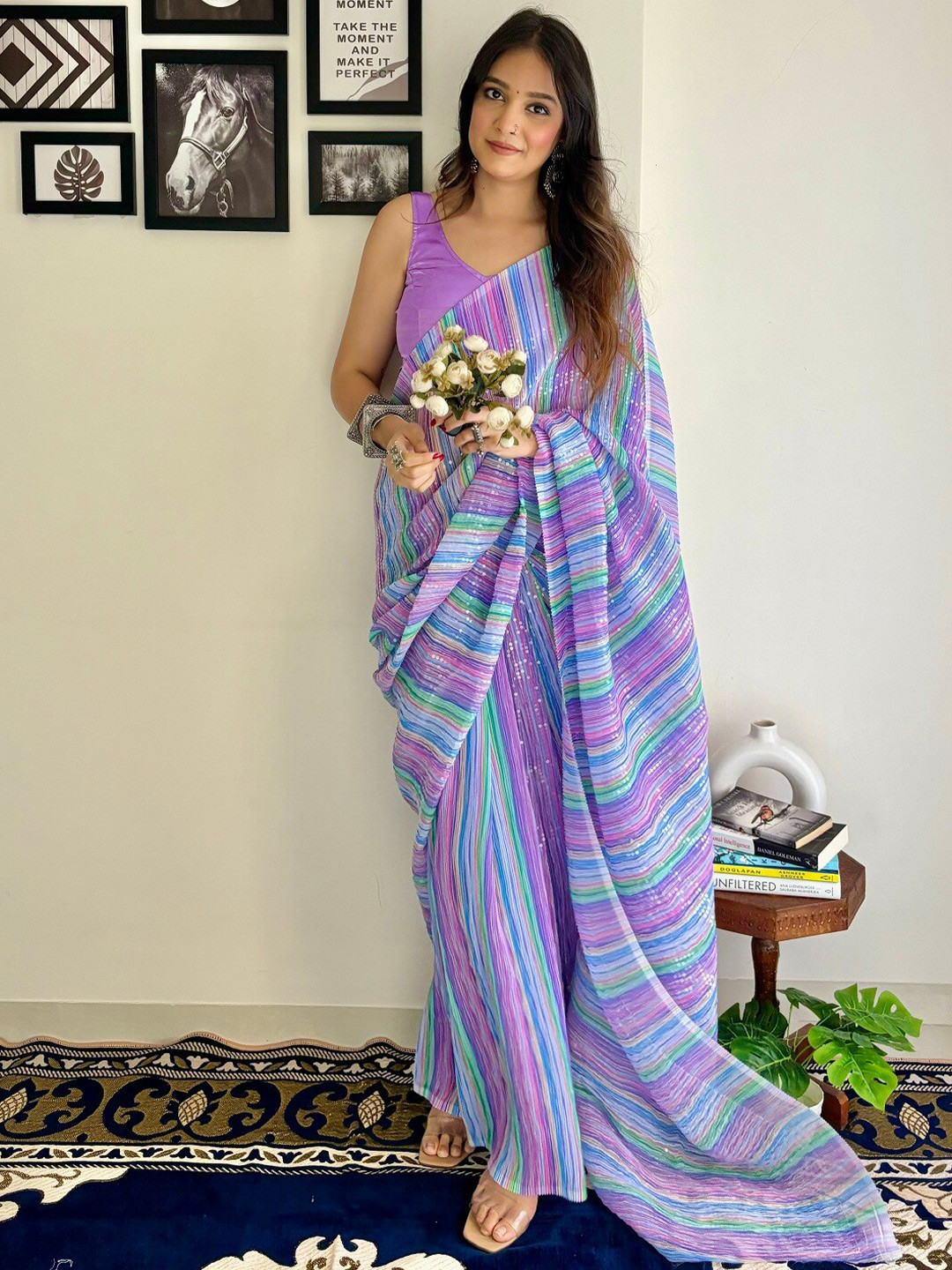

Kalista Embellished Sequinned Pure Georgette Saree, Purple