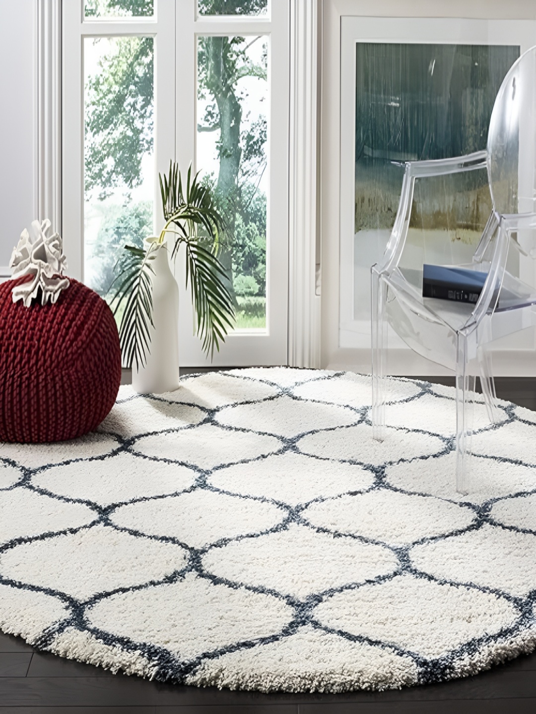 

Shopgallery Blue & Off White Geometric Anti-Skid Shaggy Carpet