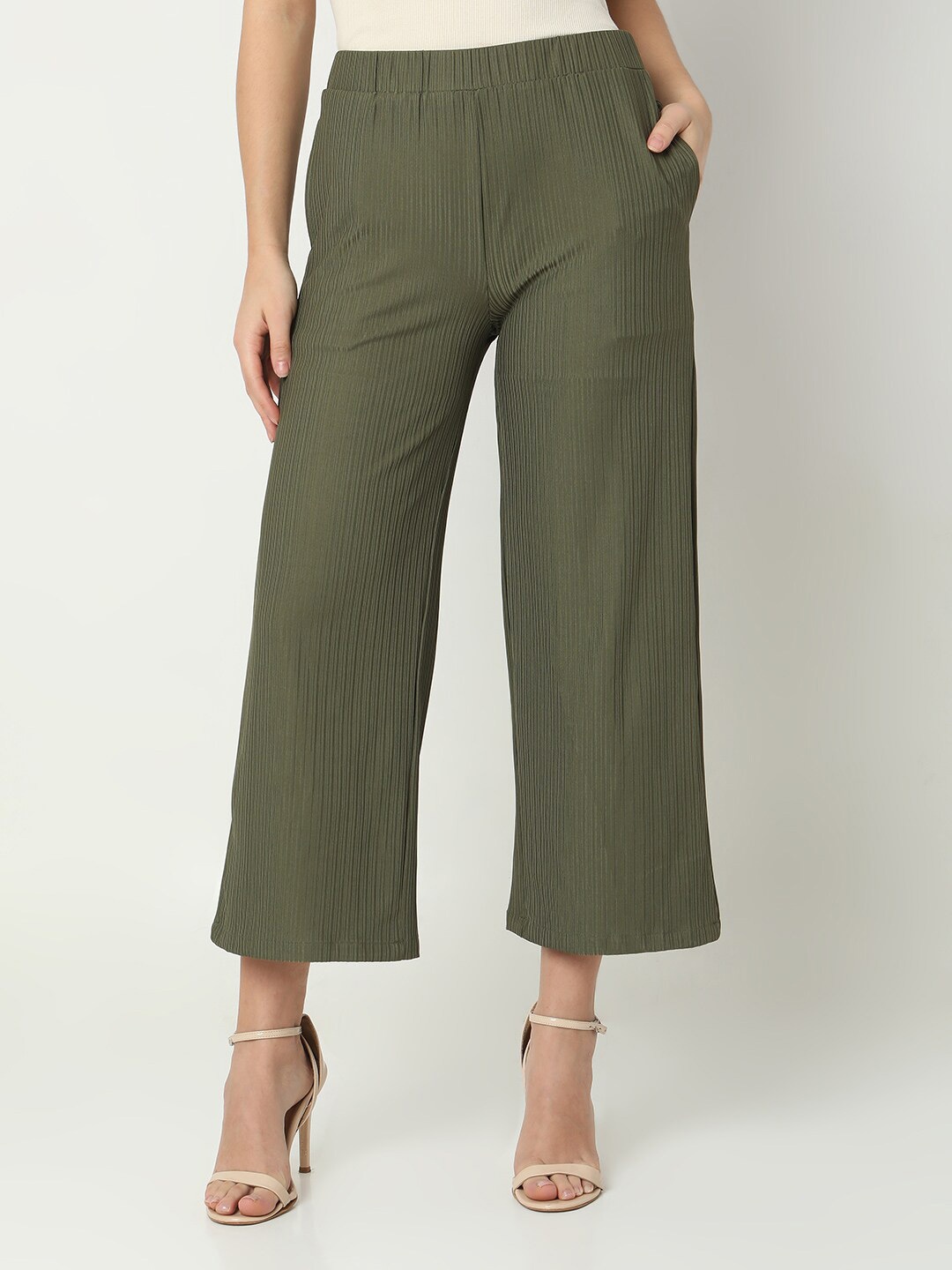 

Smarty Pants Women Relaxed Straight Leg Loose Fit Lint Free Cotton Culottes Trousers, Olive