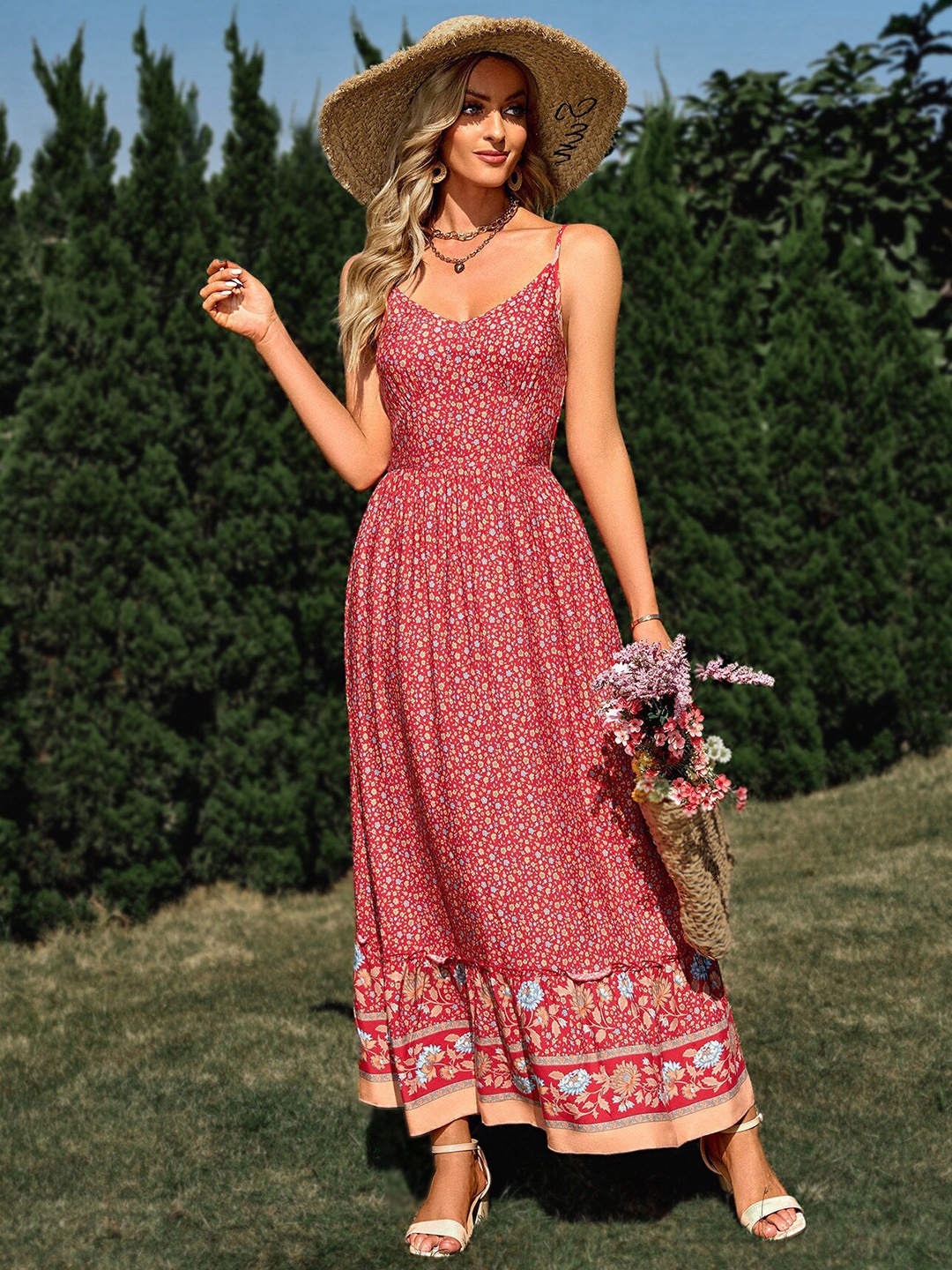 

StyleCast Red Floral Print Maxi Dress