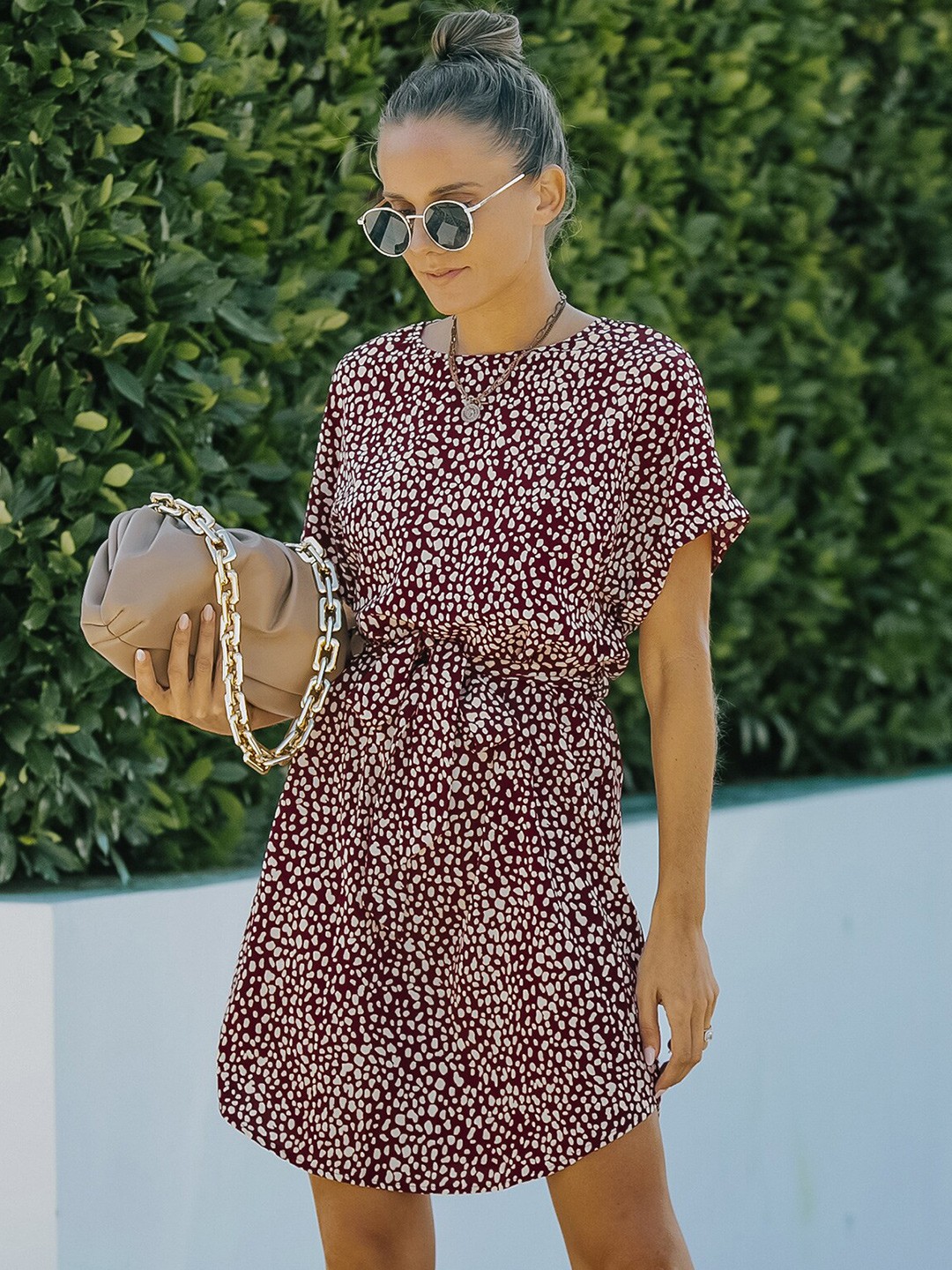 

StyleCast Maroon Animal Printed Drop-Waist Dress