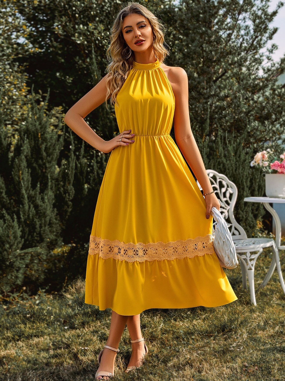 

StyleCast Yellow Fit & Flare Midi Dress