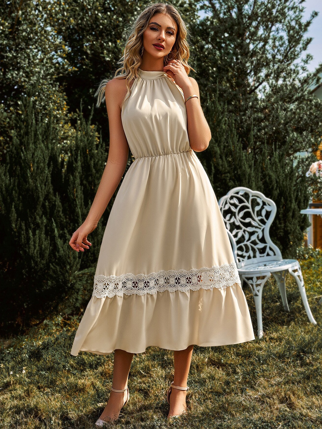 

StyleCast Beige Fit & Flare Midi Dress