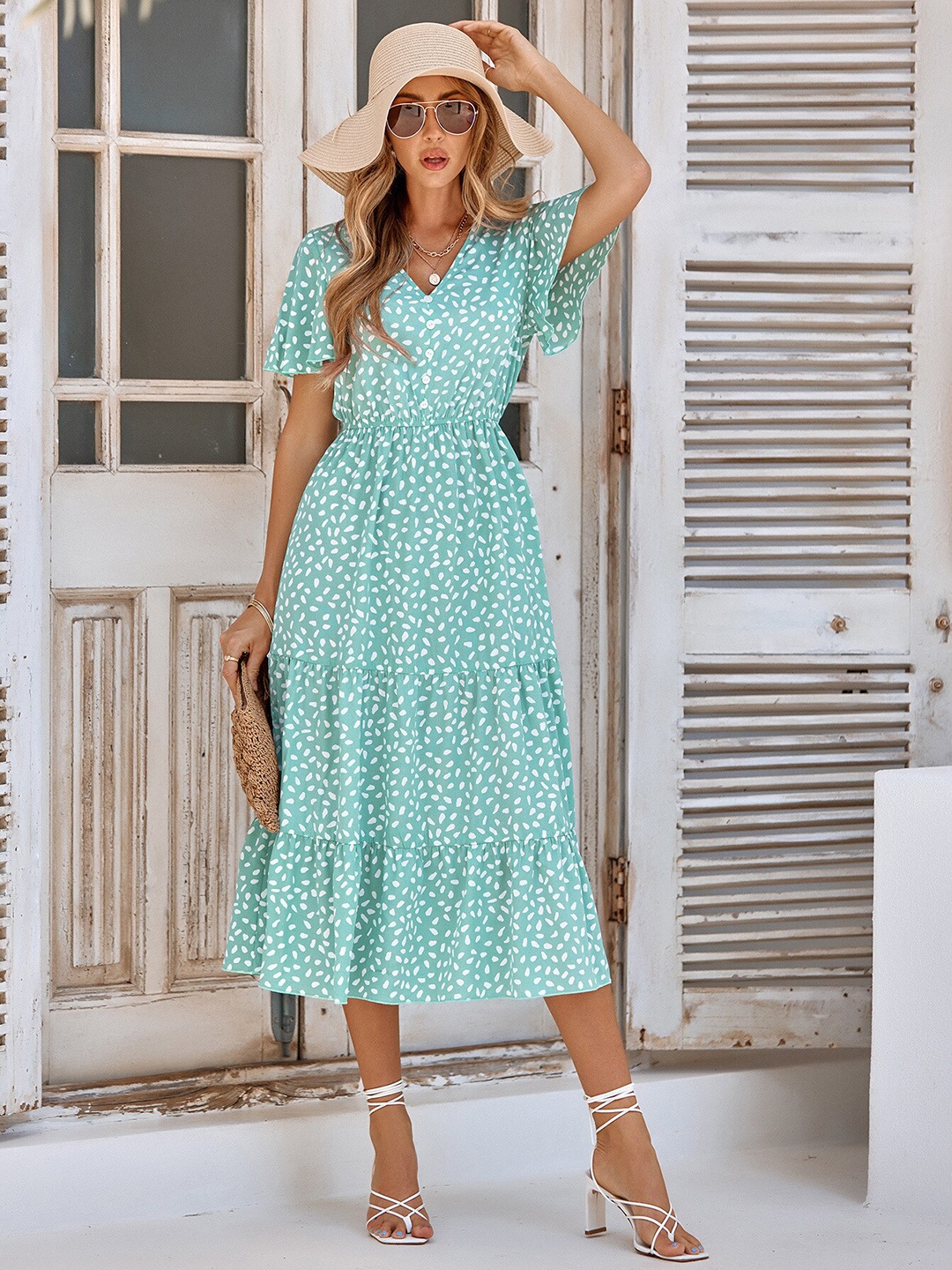 

StyleCast Green Floral Print A-Line Midi Dress