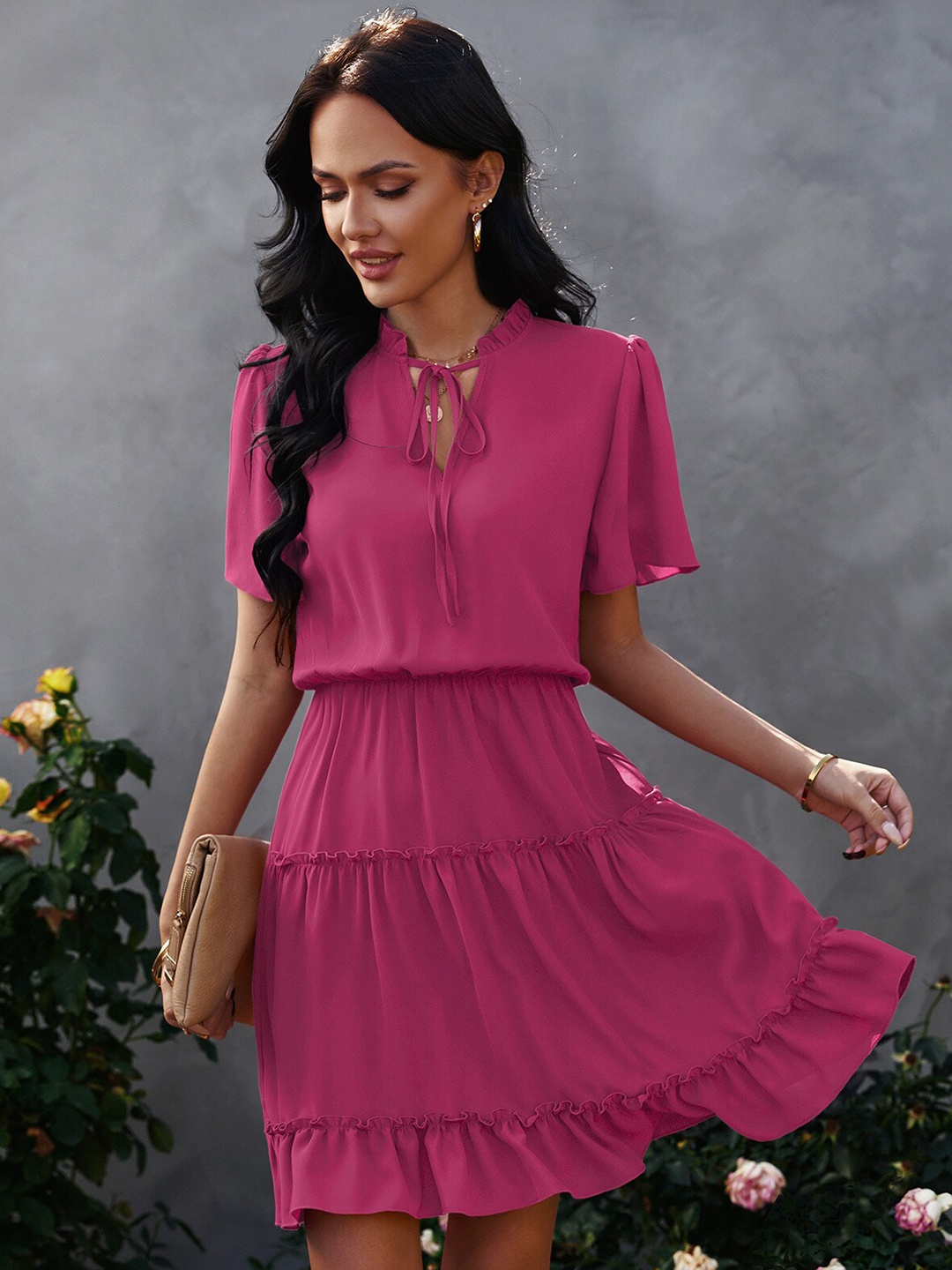 

StyleCast Pink Tie-Up Neck Fit & Flare Dress