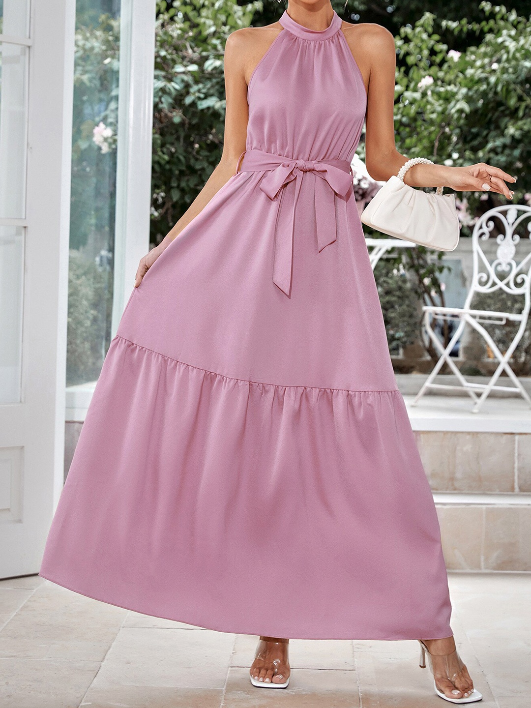 

StyleCast Purple High Neck Fit & Flare Maxi Dress